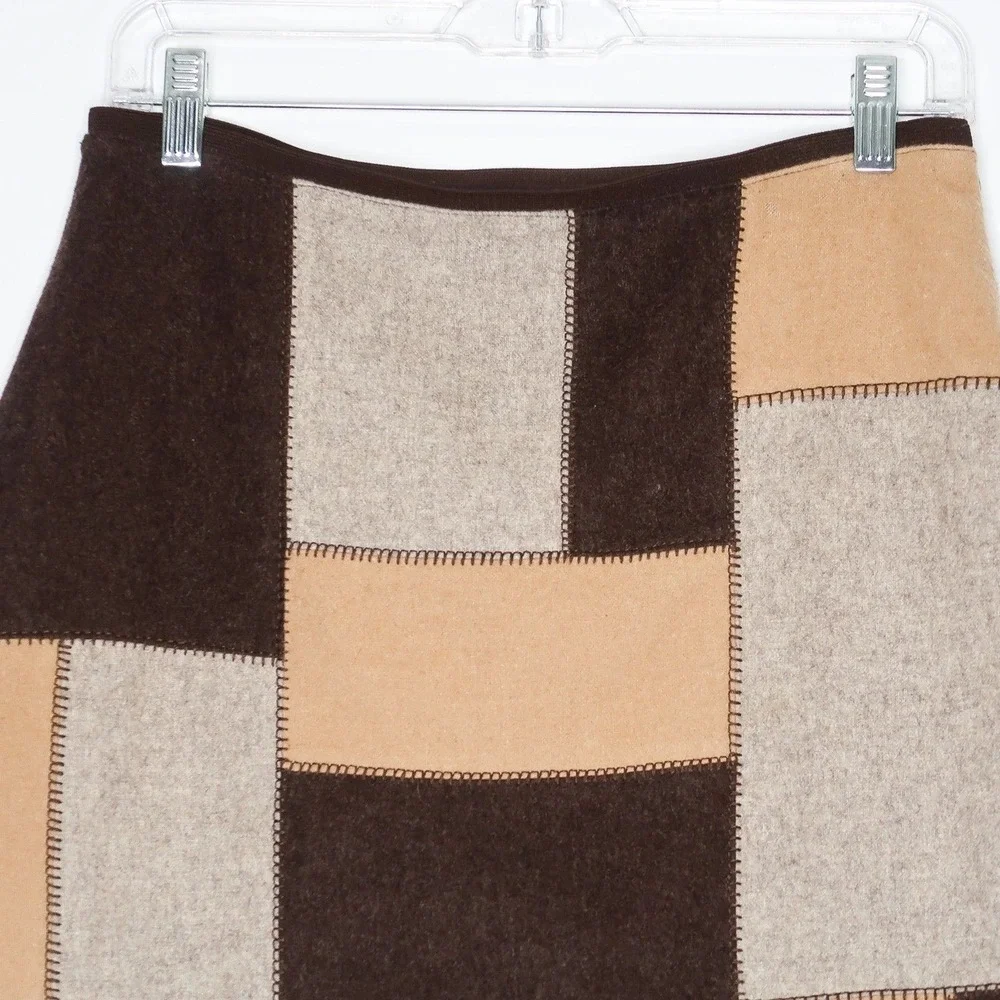 The Limited Womens Skirt 8 Wool Brown Tan Pencil‎ Patchwork Academia 90s Gilmore